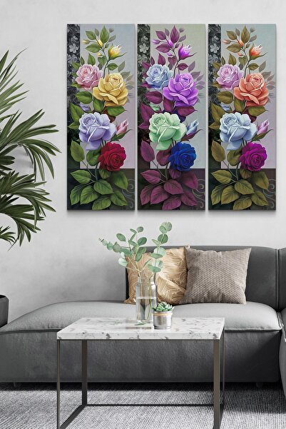 Evimemoda Πολύχρωμα Λουλούδια Τραπέζι MDF 3 τεμαχίων