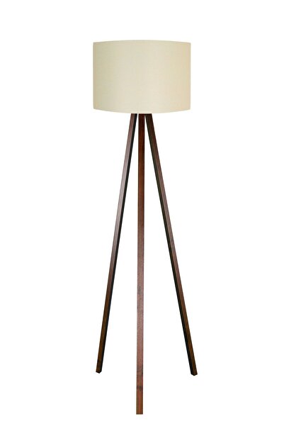 MODA35 Ahşap Lambder Yuvarlak Kumaş Krem Kahve Ahşap Ayak LY510