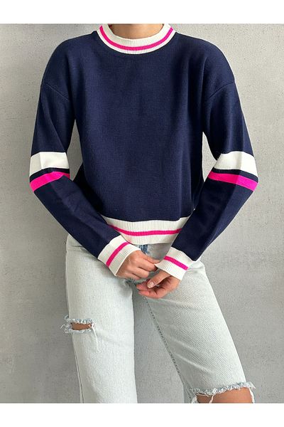 BEJNA Marineblauer Strickpullover für Damen – Paspeldetail