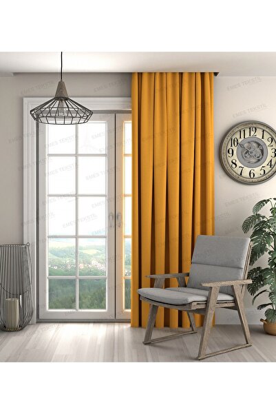 Emes Turuncu,Kadife Dokulu Fon Perde,Pilesiz Ekstrafor Büzgülü A KALİTE,(TEK ...