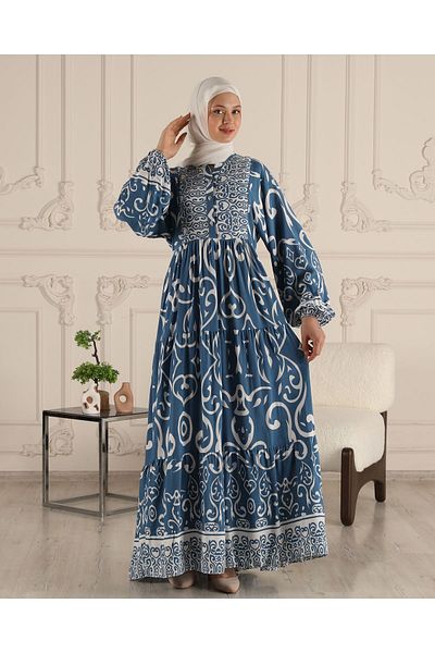fistan Alaçatı Dress Hijab Dress Summer Dress Shawl Pattern Dress Water Pattern Dress