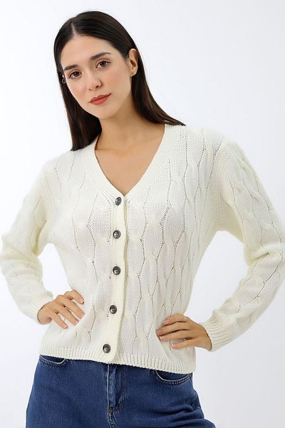 Devinka White Soft Knitwear Cardigan - Women's, Buttoned