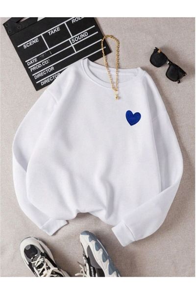 MOONBULL Heart Printed Mini Oversize Women's Sweatshirt