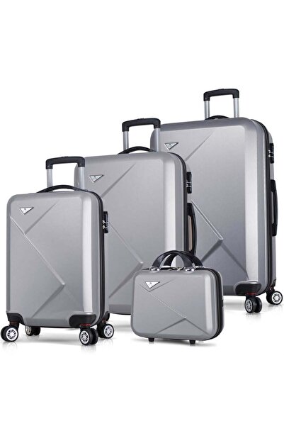 My Valice Diamond Abs Kabin Orta Büyük Ve Makyaj Boy Gri 4'lü Travel Valiz Seti