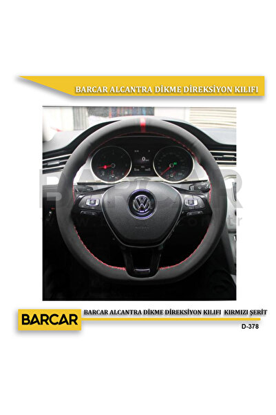 BARCAR Alcantara Dikme Direksiyon Kılıfı ( Kırmızı Şeritli )