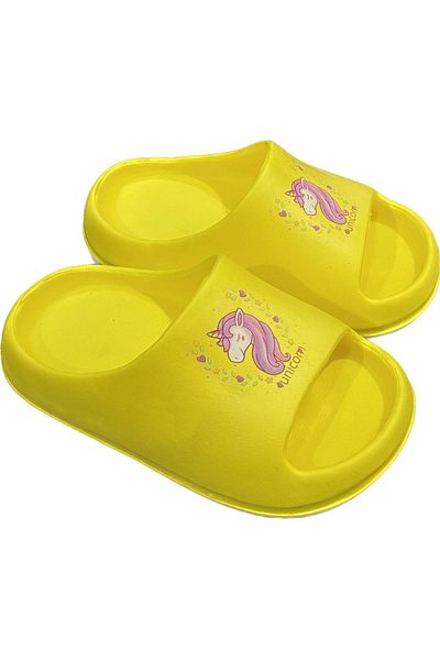 Akınal Bella Akınalbella Girl's Yellow Printed Slide Yezy Slippers