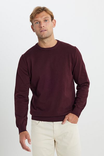 ALTINYILDIZ CLASSICS Ανδρικό πλεκτό πουλόβερ με λαιμόκοψη Claret Red - Ζεστό βαμβακερό, Standard Fit