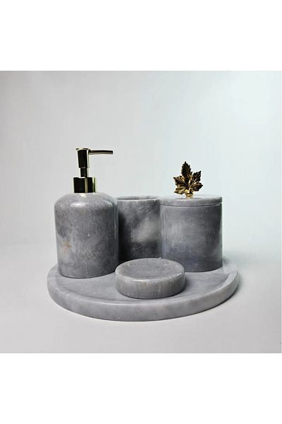 ege gross Dusty Silver Marble Bathroom Set 5Li/Gray Marble Bathroom Set