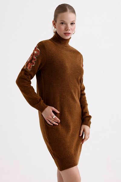 MD trend Turtleneck Sequin Λεπτομερές Oversize Πλεκτό Τούνικ - Γυναικείο