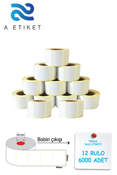 A Etiket Termal Barkod Etiketi 40x60mm 12 Rulo 500'lü Sarım
