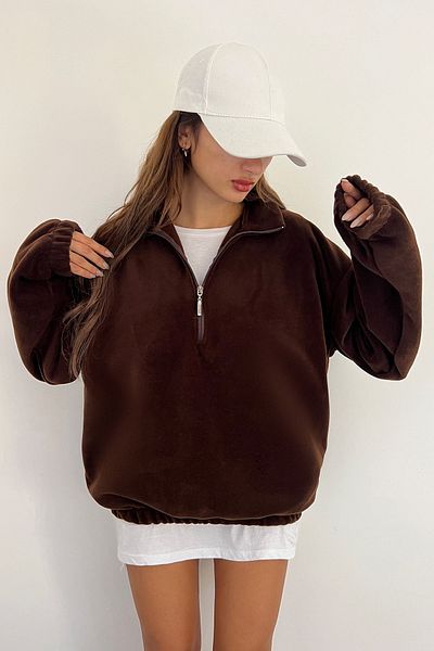 Sun Victoria Women's Fleece Fabric Brown Oversize Sweatshirt