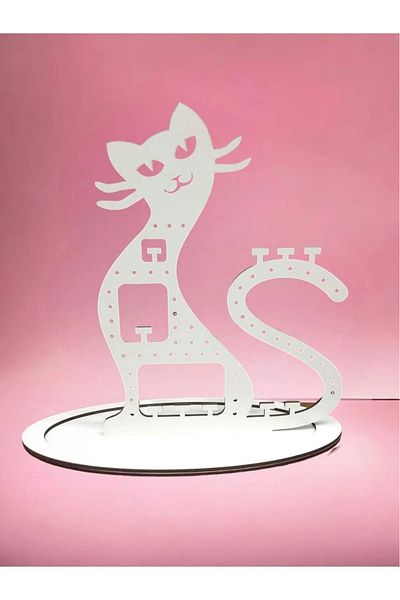 Aksa ahşap dekor Laser Cut Decorative Cat Figured Jewelry Earring Stand - Wooden Mdf