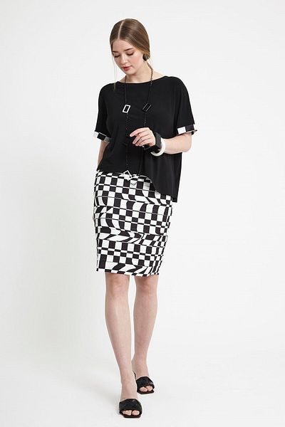 VERDA Checkerboard Patterned Asymmetric Cut Double Suit - Skirt and Blouse (Necklace Gift)