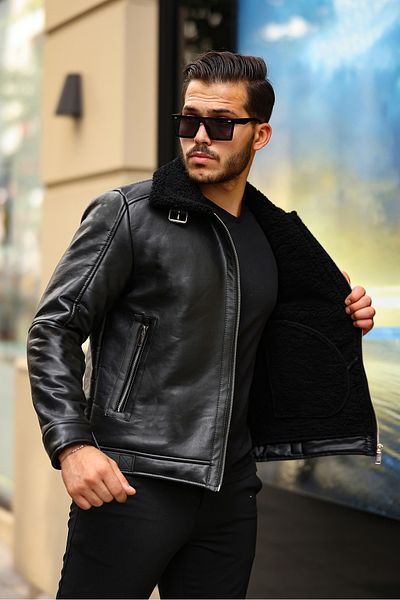 gm giyimarket Ανδρικό δερμάτινο παλτό Napa Slim Fit - Full Fur Jacket