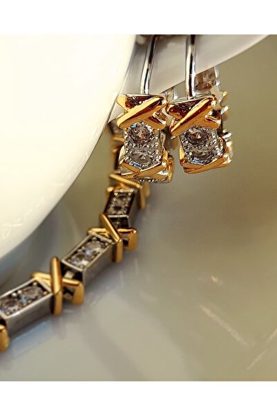 Opia JEWELRY ÇELİK X GÜMÜŞ GOLD ZİRKON TAŞ HALKA KÜPE