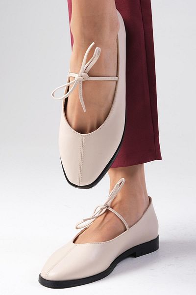 Mio Gusto Balerini de damă Elaine Beige - Pantofi cu șireturi