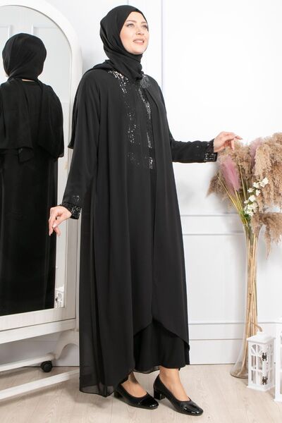 SUBU TASARIM Βραδινό φόρεμα με παγιέτες μαύρο - TBS2305