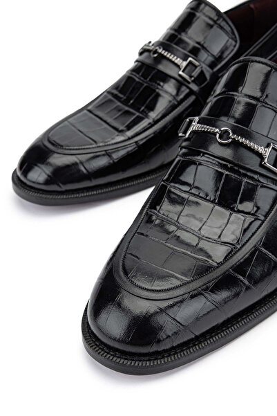 Tamer Tanca Genuine Leather Black Crocodile Men's Loafer Shoes