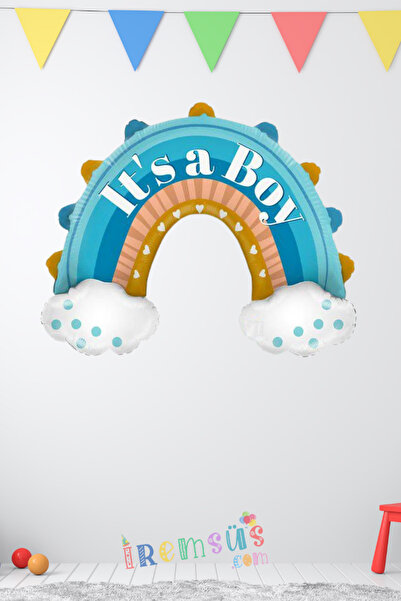 mypartyready İts a Boy Yazılı Mavi Renk Gökkuşağı Folyo Helyum Balon 70 Cm Ye...