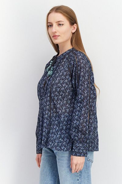 Joie Women Tie Neck Long Sleeve Allover Print Top, Blue Combo