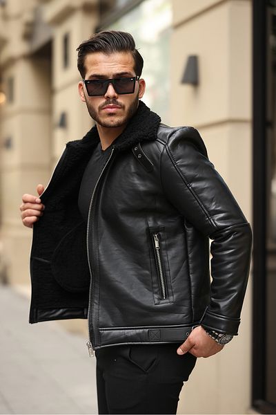 gm giyimarket Ανδρικό δερμάτινο παλτό Napa Slim Fit - Full Fur Jacket