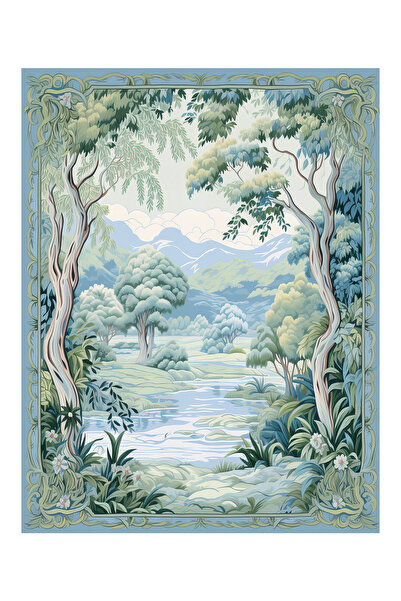 Rugs Modern Halı Paris Koleksiyonu Mavi Tonlarda Doğa Desenli Modern Dekorati...