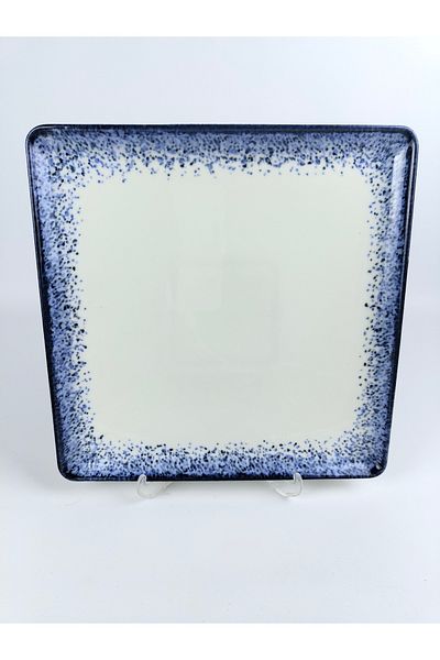 Kütahya Porselen Corendon Series - 27 cm Square Boat Plate with Blue Speckle Pattern