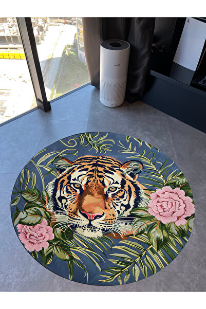 Rugs Modern Halı Paris Koleksiyonu Yuvarlak Doğa Detaylı Kaplan Desenli Dokum...