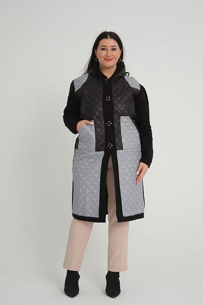 Zm Giyim Gloria Stonework Quilted Detail Large Size Cardigan