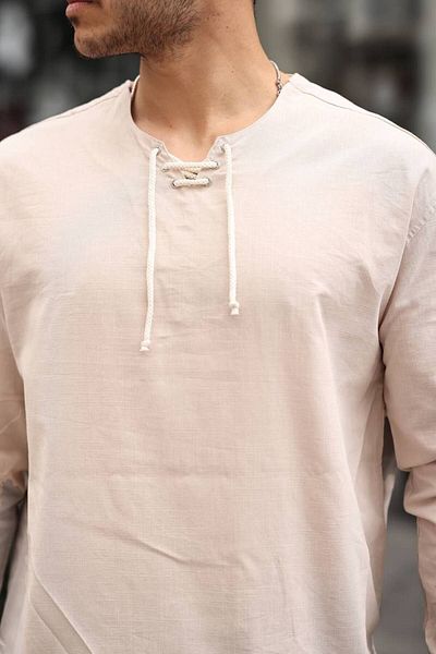 OTAKU Ανδρικό λινό πουκάμισο Oversize - Αχλάδι γιακά