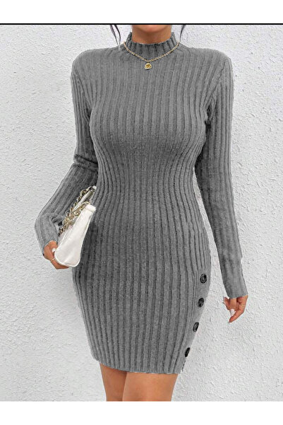 DRESSY CL Γυναικείο πλεκτό φόρεμα με λεπτομέρεια με κουμπιά και σχισμή, άνετο και άνετο