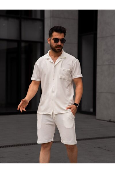 OTAKU Set pantaloni scurți cămașă cu un singur buzunar pentru bărbați