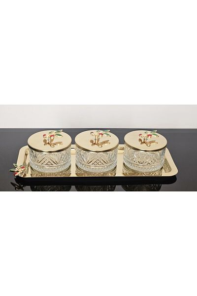atabey home collection طقم وعاء ذهبي زيتوني مكون من 3 قطع - وعاء سكر وعرض ووعاء للوجبات الخفيفة