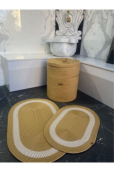decorium pleksi Σετ μπάνιου από άχυρο από γιούτα Καλάθι πλυντηρίου, πατάκι μπάνιου, καλάθι μακιγιάζ, καλάθι βρώμικων διακοσμητικό fullbany