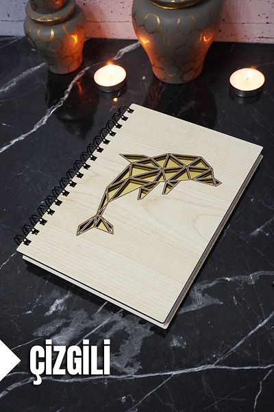 markcat Caiet din lemn cu dungi cu tematică Dolphin - Agenda/Caiet școlar (A5 - 120 coli)