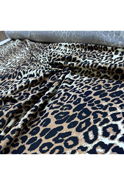Yaren Ülker Pamuk Gabardin Kumaş Çift En %100 Pamuk Leopar Desenli Kahverengi
