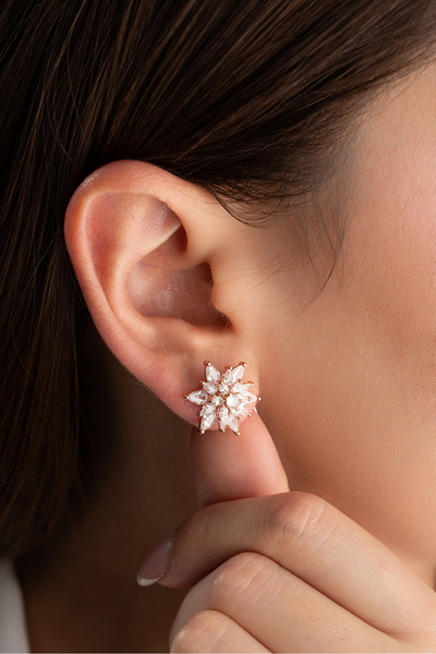 Silvano Jewelry 925 Ayar Gümüş Buzlu Beyaz Lotus Küpe