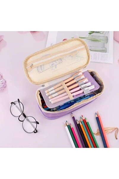 teknotrust Kumaş Special Büyük Kapasiteli Kanvas Kalemlik Mor Lila