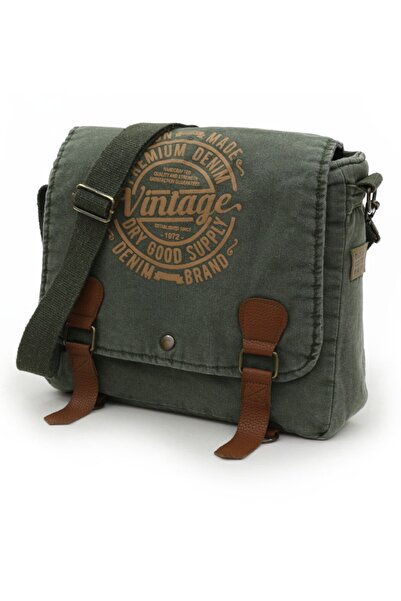 Old Cotton حقيبة كتف كارجو 8045 كاكي أخضر ساعي البريد من القماش للكمبيوتر الم...