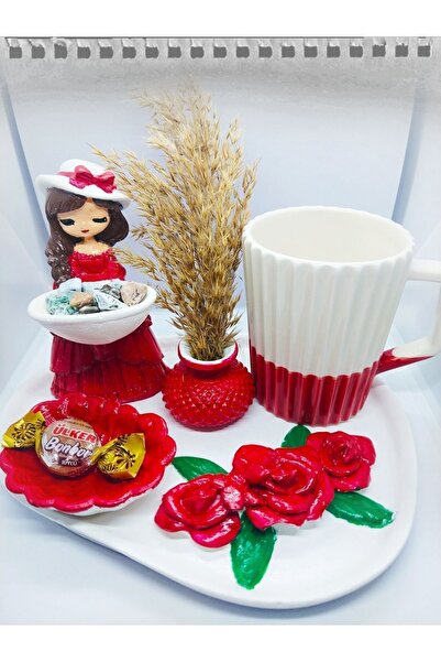 Handmade Lokumcu kiz set 5li hediyelik set tek kisilik fincan set