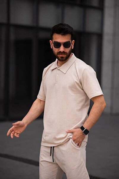 OTAKU Men's Striped Polo Collar Jogger Set