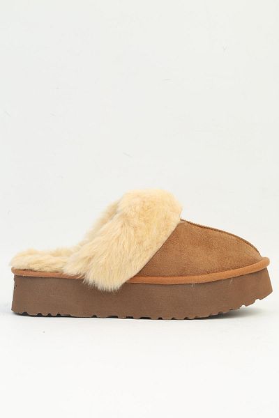 Pierre Cardin Pc-5490 Model Women's Tan Furry Slippers