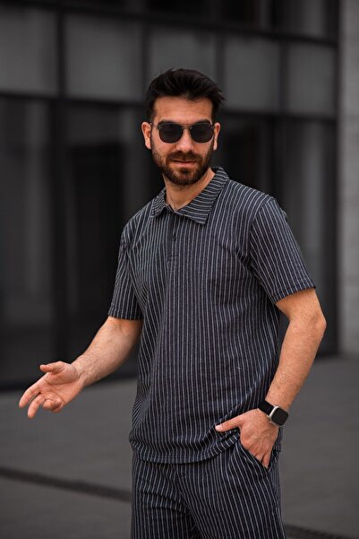 OTAKU Set cu guler polo în dungi pentru bărbați