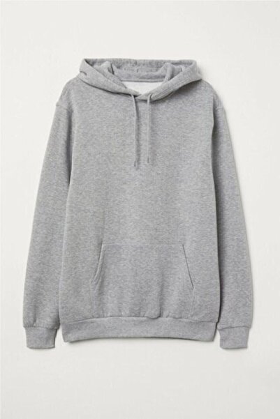 Unero Unisex Gri Kapüşonlu Kangru Cep Sweatshirt