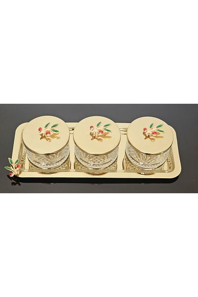 atabey home collection طقم وعاء ذهبي زيتوني مكون من 3 قطع - وعاء سكر وعرض ووعاء للوجبات الخفيفة