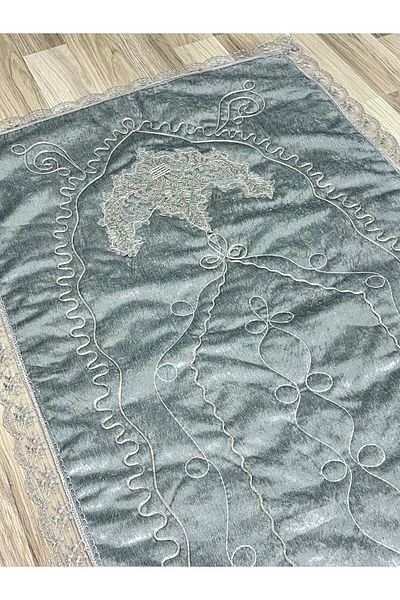 AYHANHOME French Velvet Dowry Bridal Set - Guipure Embroidered Prayer Mat