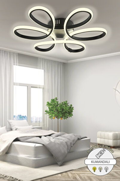 Capella Aydınlatma Rita Kumandalı 3 Renk Işık Özellikli Modern Siyah Plafonyer Led Avize Salon