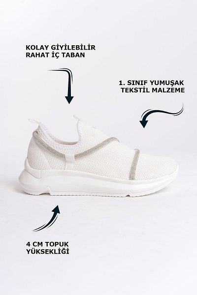 Limeo White Top Stripe Detailed Soft Textile Comfortable Daily Sneakers Women's Sports Walking Shoes