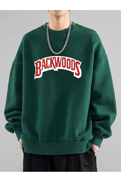 PALPİTO Ανδρικό φούτερ με στάμπα Nefti Green BackWoods - Crew Neck