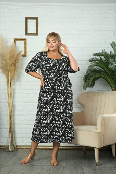 HÜLYA BUTİK Black Patterned Waist Dress